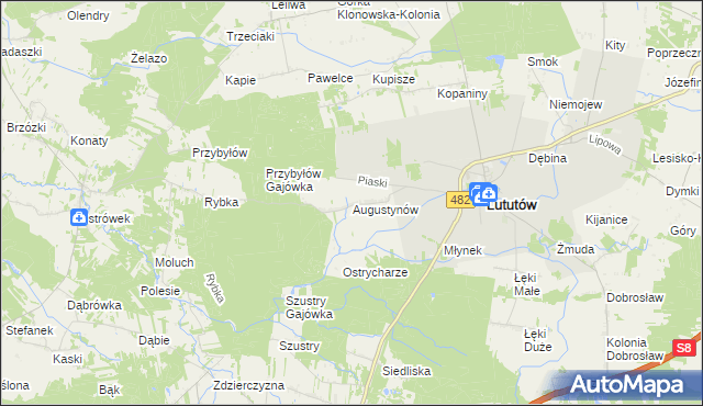 mapa Augustynów gmina Lututów, Augustynów gmina Lututów na mapie Targeo