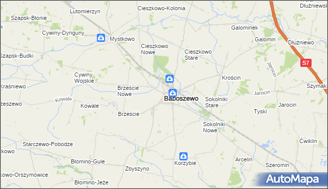 mapa Baboszewo, Baboszewo na mapie Targeo