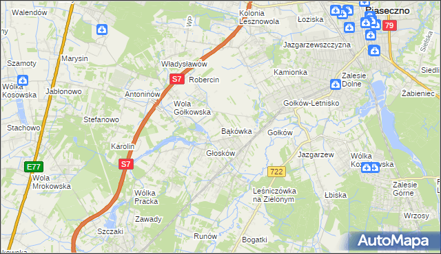 mapa Bąkówka gmina Piaseczno, Bąkówka gmina Piaseczno na mapie Targeo