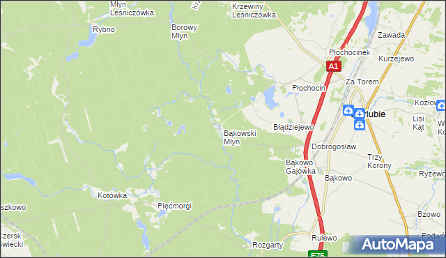 mapa Bąkowski Młyn, Bąkowski Młyn na mapie Targeo