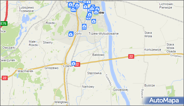 mapa Bałdowo gmina Tczew, Bałdowo gmina Tczew na mapie Targeo