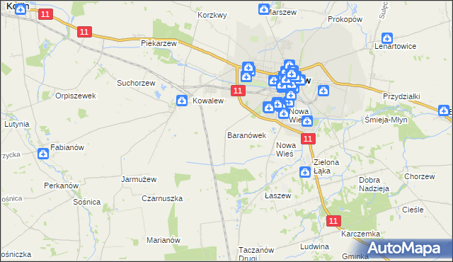 mapa Baranówek gmina Pleszew, Baranówek gmina Pleszew na mapie Targeo