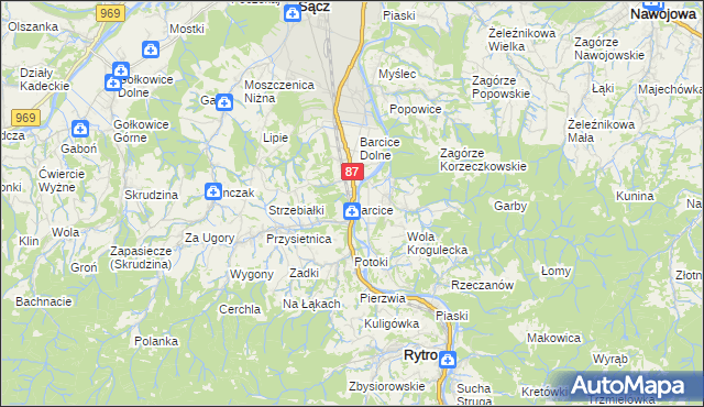 mapa Barcice gmina Stary Sącz, Barcice gmina Stary Sącz na mapie Targeo