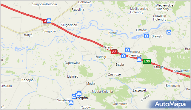 mapa Barłogi gmina Rzgów, Barłogi gmina Rzgów na mapie Targeo