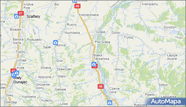 mapa Białka Tatrzańska, Białka Tatrzańska na mapie Targeo