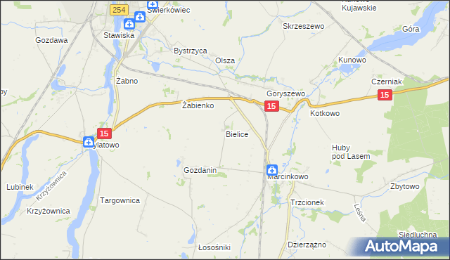 mapa Bielice gmina Mogilno, Bielice gmina Mogilno na mapie Targeo