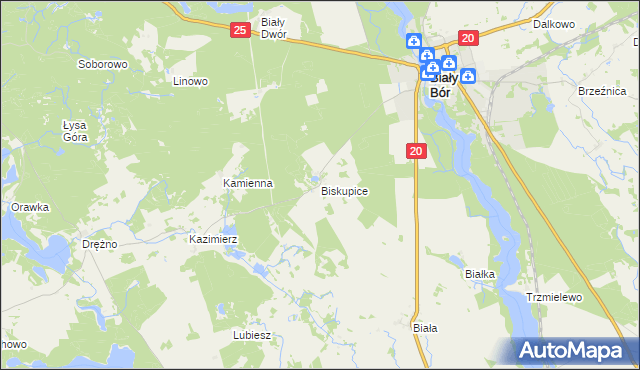 mapa Biskupice gmina Biały Bór, Biskupice gmina Biały Bór na mapie Targeo