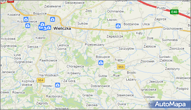 mapa Biskupice powiat wielicki, Biskupice powiat wielicki na mapie Targeo