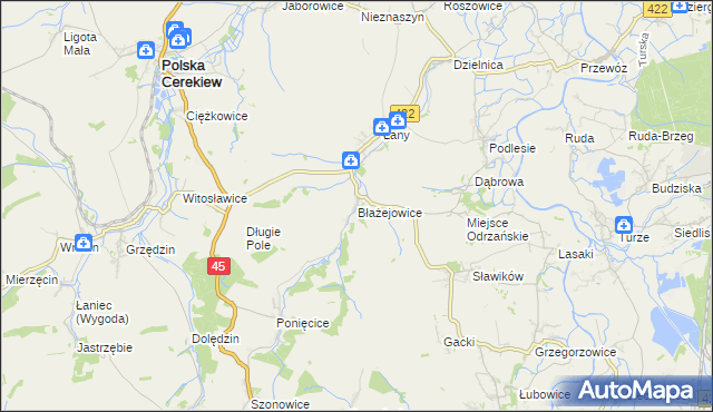 mapa Błażejowice gmina Cisek, Błażejowice gmina Cisek na mapie Targeo