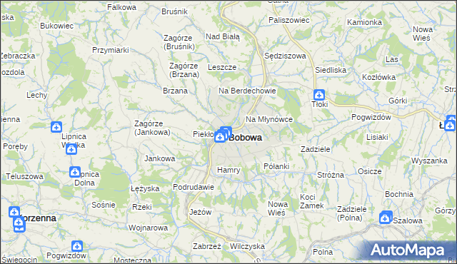 mapa Bobowa powiat gorlicki, Bobowa powiat gorlicki na mapie Targeo
