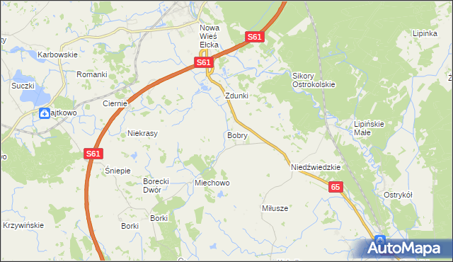 mapa Bobry gmina Ełk, Bobry gmina Ełk na mapie Targeo