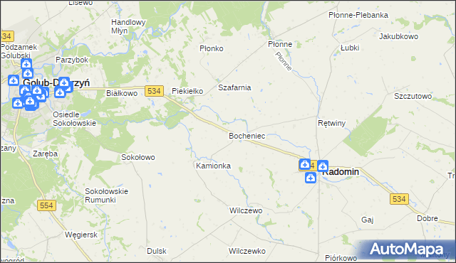 mapa Bocheniec gmina Radomin, Bocheniec gmina Radomin na mapie Targeo