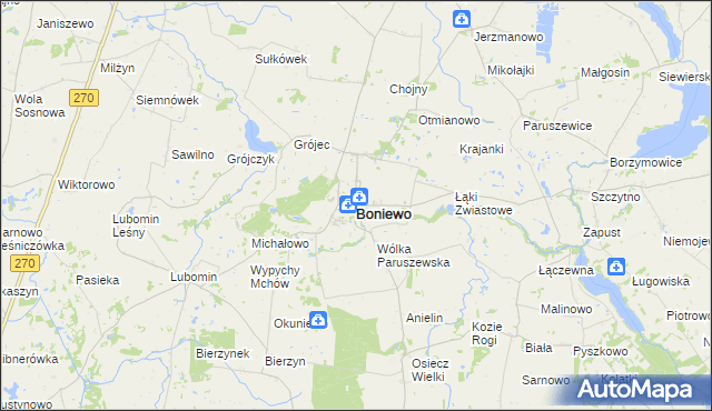 mapa Boniewo powiat włocławski, Boniewo powiat włocławski na mapie Targeo