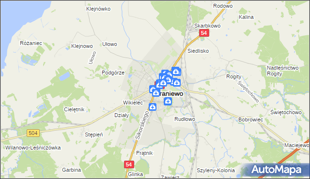 mapa Braniewo, Braniewo na mapie Targeo