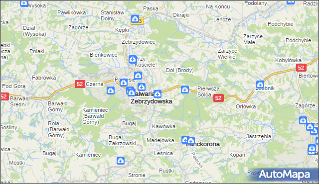 mapa Brody gmina Kalwaria Zebrzydowska, Brody gmina Kalwaria Zebrzydowska na mapie Targeo