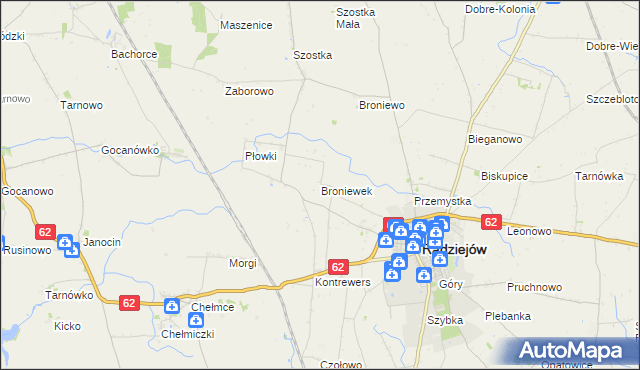 mapa Broniewek, Broniewek na mapie Targeo