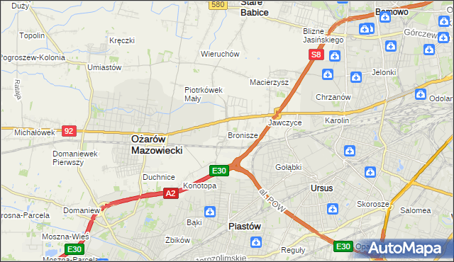 mapa Bronisze gmina Ożarów Mazowiecki, Bronisze gmina Ożarów Mazowiecki na mapie Targeo