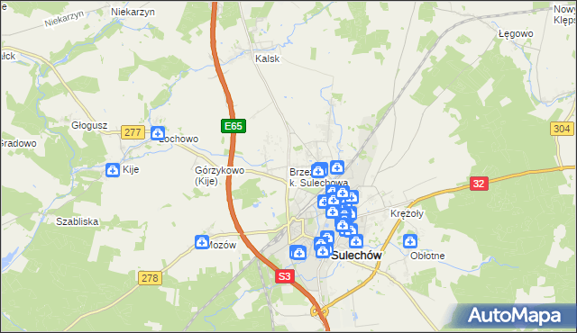 mapa Brzezie k. Sulechowa, Brzezie k. Sulechowa na mapie Targeo