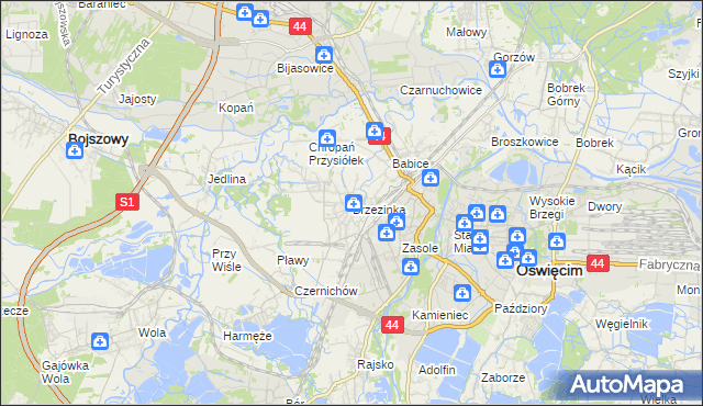 mapa Brzezinka gmina Oświęcim, Brzezinka gmina Oświęcim na mapie Targeo