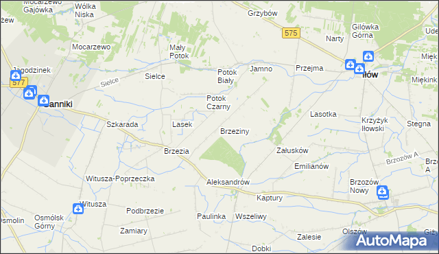 mapa Brzeziny gmina Sanniki, Brzeziny gmina Sanniki na mapie Targeo