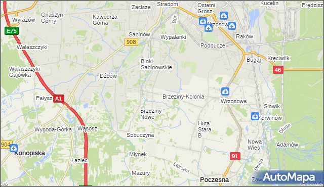 mapa Brzeziny-Kolonia, Brzeziny-Kolonia na mapie Targeo