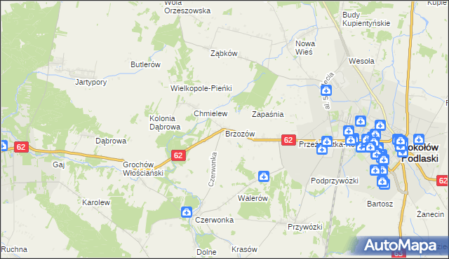 mapa Brzozów gmina Sokołów Podlaski, Brzozów gmina Sokołów Podlaski na mapie Targeo