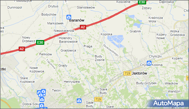 mapa Budy Zosine, Budy Zosine na mapie Targeo