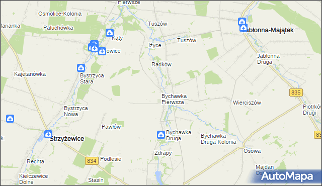 mapa Bychawka Pierwsza, Bychawka Pierwsza na mapie Targeo