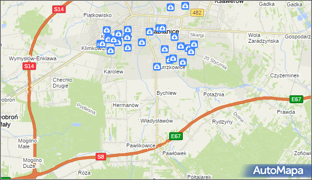 mapa Bychlew, Bychlew na mapie Targeo