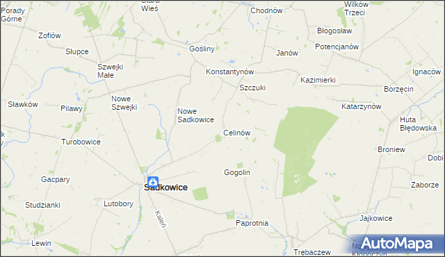 mapa Celinów gmina Sadkowice, Celinów gmina Sadkowice na mapie Targeo
