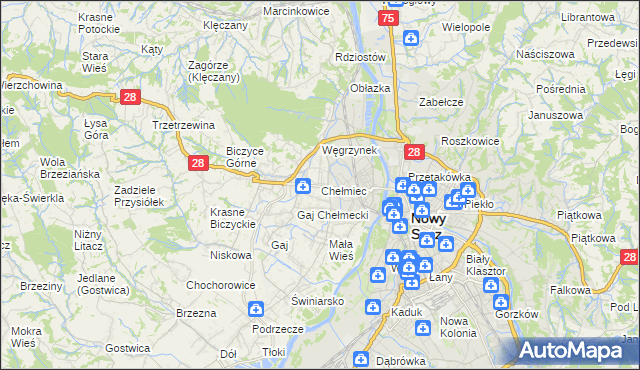 mapa Chełmiec powiat nowosądecki, Chełmiec powiat nowosądecki na mapie Targeo