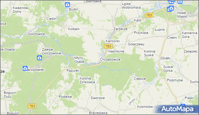 mapa Chrząstowice gmina Wolbrom, Chrząstowice gmina Wolbrom na mapie Targeo