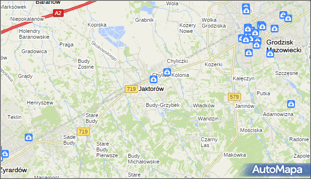 mapa Chylice gmina Jaktorów, Chylice gmina Jaktorów na mapie Targeo