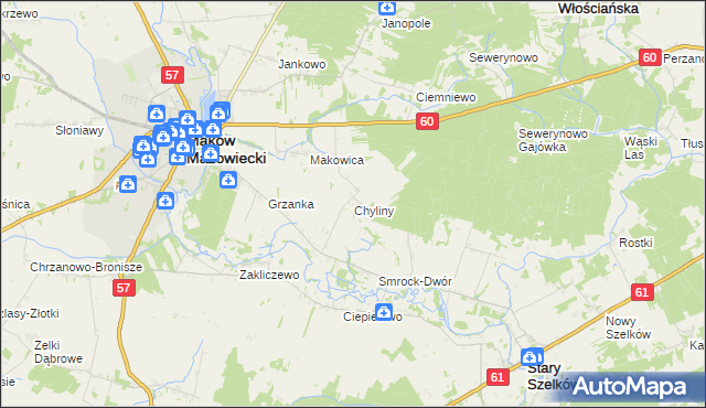 mapa Chyliny gmina Szelków, Chyliny gmina Szelków na mapie Targeo