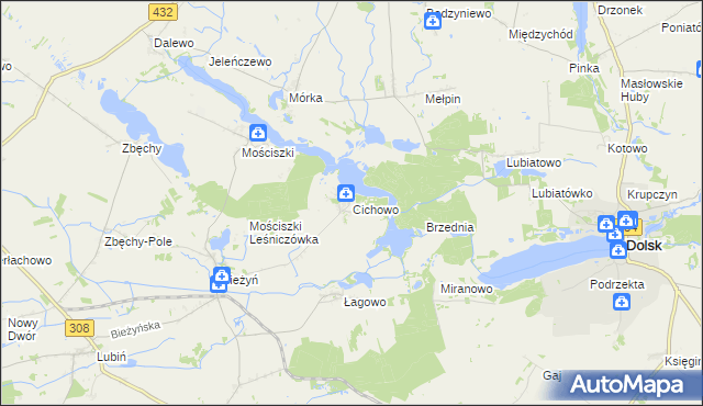 mapa Cichowo gmina Krzywiń, Cichowo gmina Krzywiń na mapie Targeo