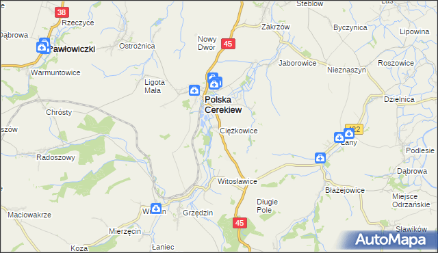 mapa Ciężkowice gmina Polska Cerekiew, Ciężkowice gmina Polska Cerekiew na mapie Targeo