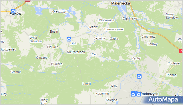 mapa Cis gmina Ruda Maleniecka, Cis gmina Ruda Maleniecka na mapie Targeo