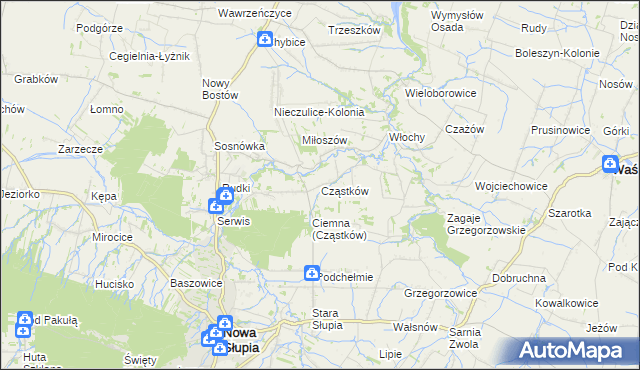 mapa Cząstków gmina Nowa Słupia, Cząstków gmina Nowa Słupia na mapie Targeo