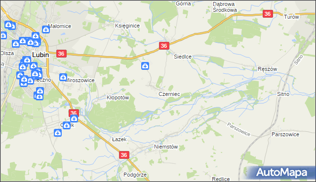 mapa Czerniec gmina Lubin, Czerniec gmina Lubin na mapie Targeo