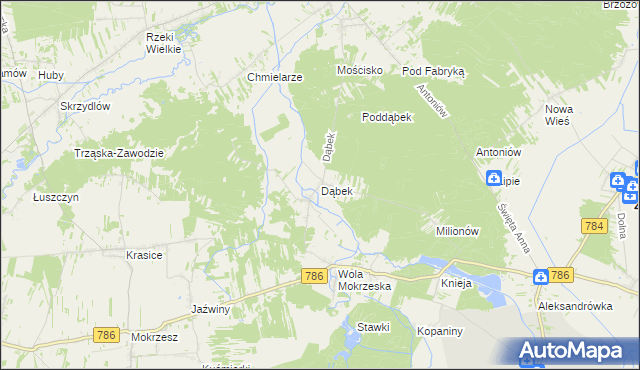 mapa Dąbek gmina Dąbrowa Zielona, Dąbek gmina Dąbrowa Zielona na mapie Targeo