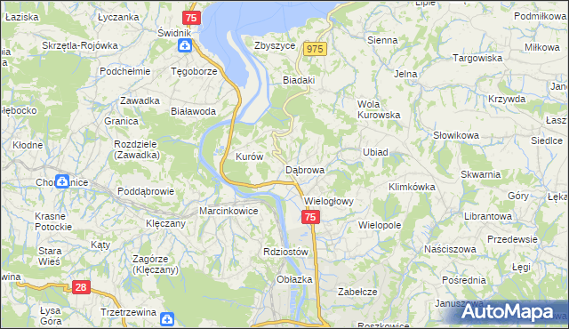 mapa Dąbrowa gmina Chełmiec, Dąbrowa gmina Chełmiec na mapie Targeo