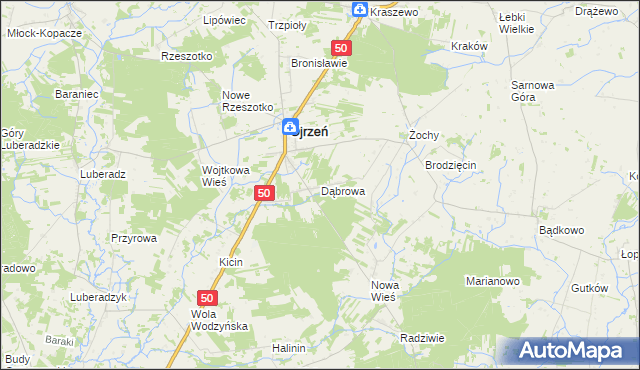 mapa Dąbrowa gmina Ojrzeń, Dąbrowa gmina Ojrzeń na mapie Targeo