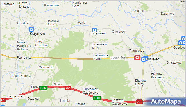 mapa Dąbrowice Stare, Dąbrowice Stare na mapie Targeo