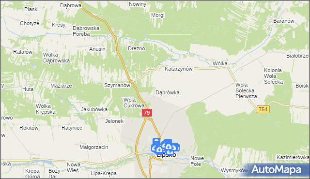 mapa Dąbrówka gmina Lipsko, Dąbrówka gmina Lipsko na mapie Targeo