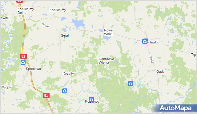 mapa Dąbrówka Wielka gmina Dywity, Dąbrówka Wielka gmina Dywity na mapie Targeo