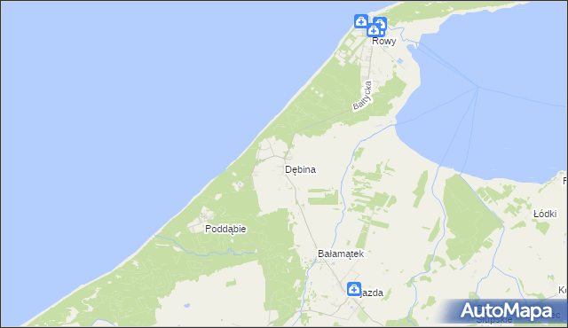 mapa Dębina gmina Ustka, Dębina gmina Ustka na mapie Targeo