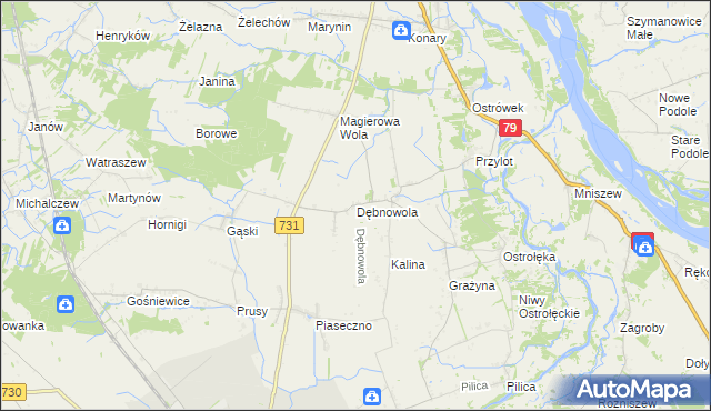 mapa Dębnowola gmina Warka, Dębnowola gmina Warka na mapie Targeo