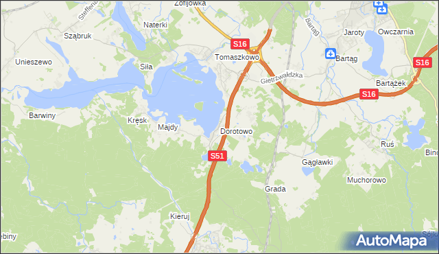 mapa Dorotowo gmina Stawiguda, Dorotowo gmina Stawiguda na mapie Targeo