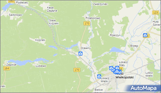 mapa Drawiny, Drawiny na mapie Targeo