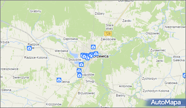 mapa Drzewica powiat opoczyński, Drzewica powiat opoczyński na mapie Targeo